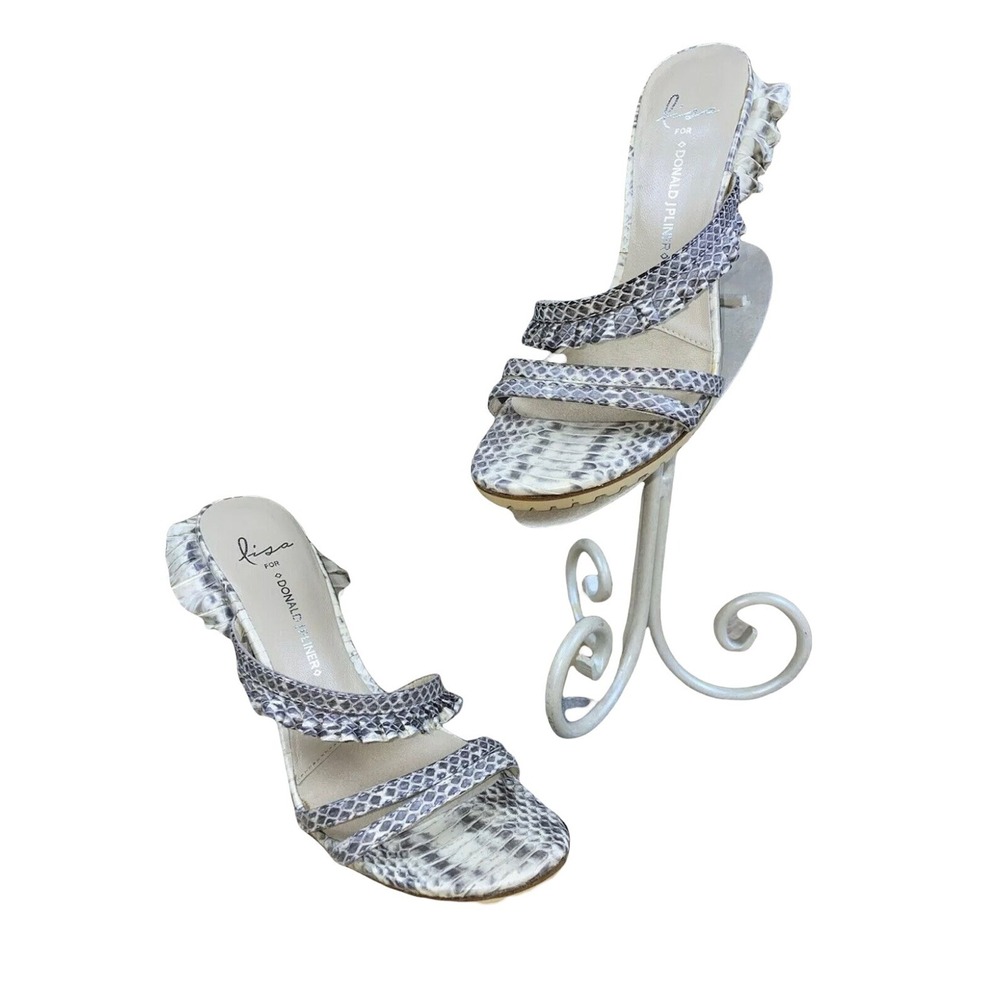 LISA FOR DONALD J PLINER 6.5 M Women's Snakeskin Ruffle High Heel Sandals Mules